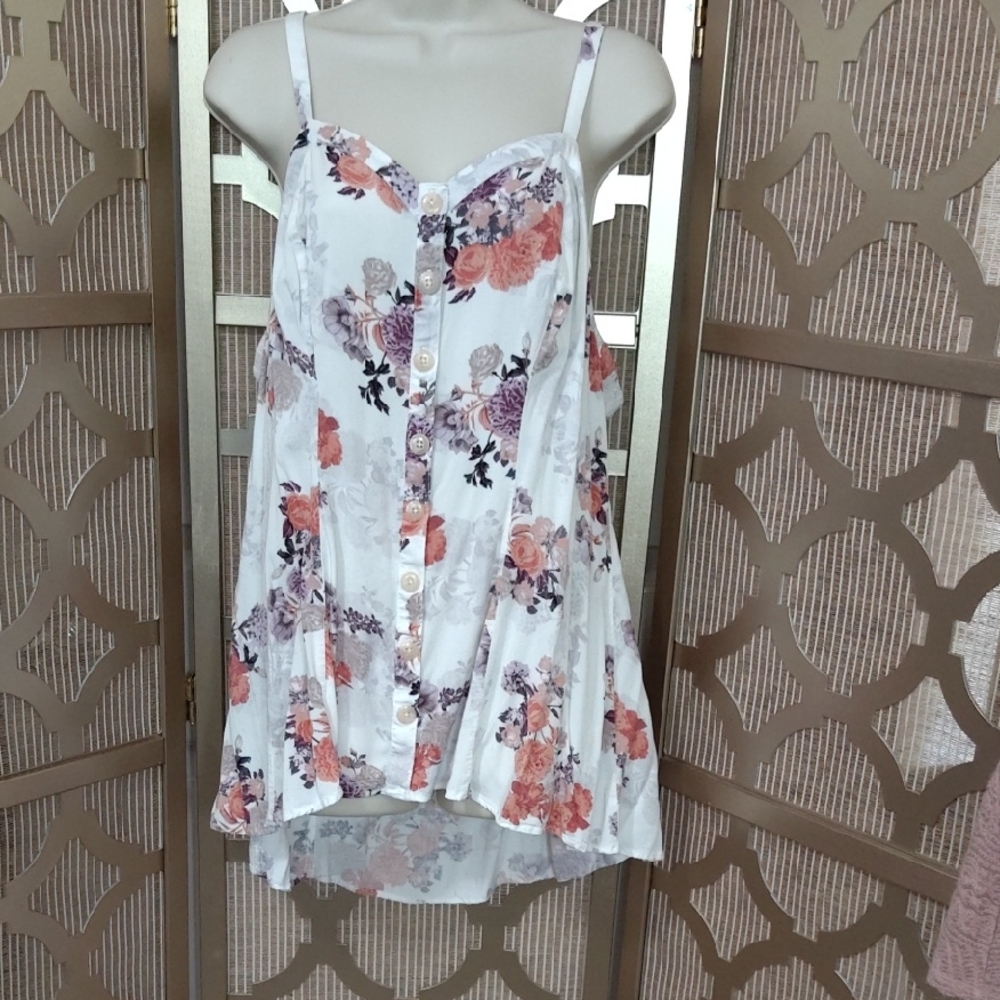 Torrid White And Floral Fit And Flare Camisole Tank
